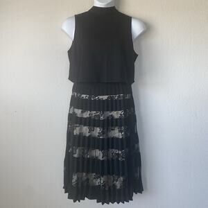 Antonio Melani Black Crop Top and Pleated Lace Midi Skirt Set Size 14 Modest 2pc